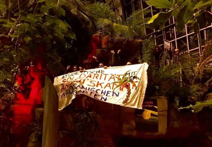 Solidarität unter Palmen gegen Entlassungen im Botanischen Garten