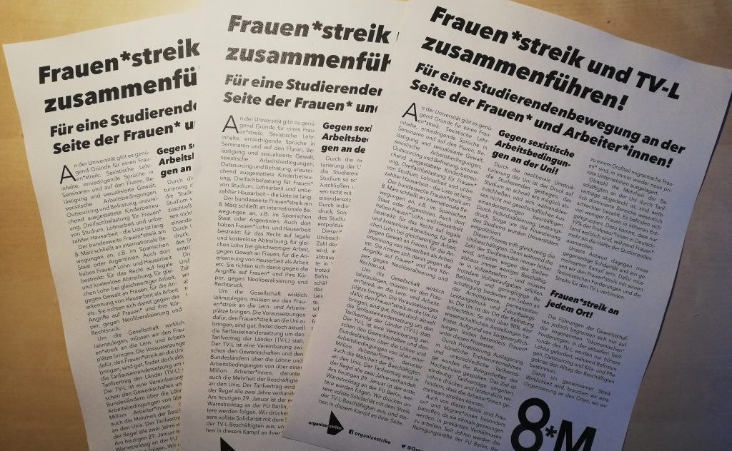 Frauen*streik und TV-L zusammenführen! Für eine Studierendenbewegung an der Seite der Frauen* und Arbeiter*innen!