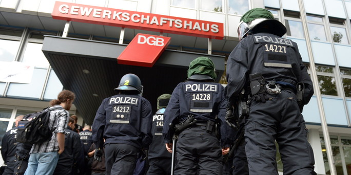 GewerkschafterInnen gegen die Räumung des DGB-Hauses