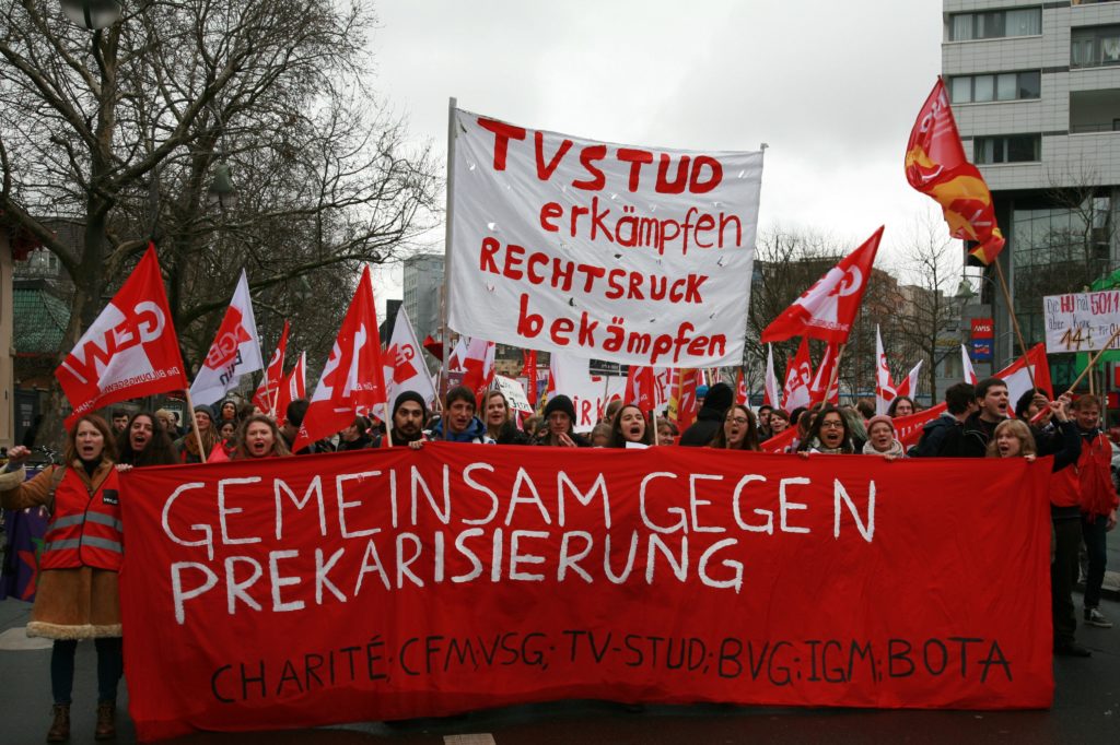 1. Mai in Berlin: Die Arbeitskämpfe von TVStud und VSG unterstützen