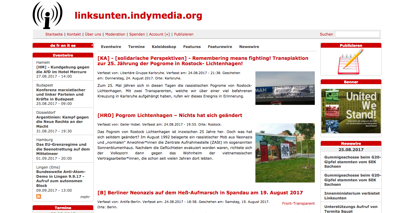 Innenministerium verbietet kritische Nachrichtenseite linksunten.indymedia